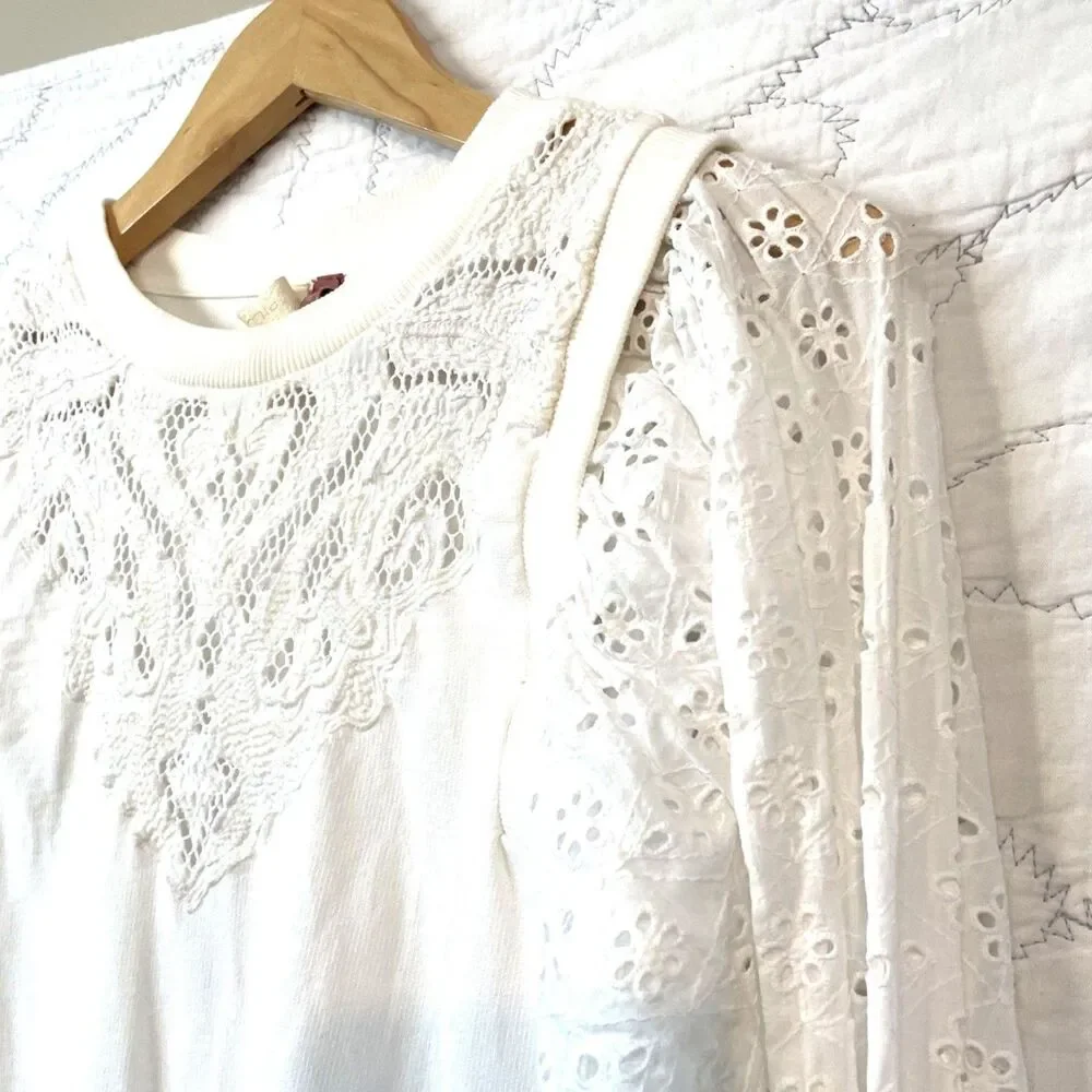 Anthropologie Cream Cotton Crochet Blouse SZ S